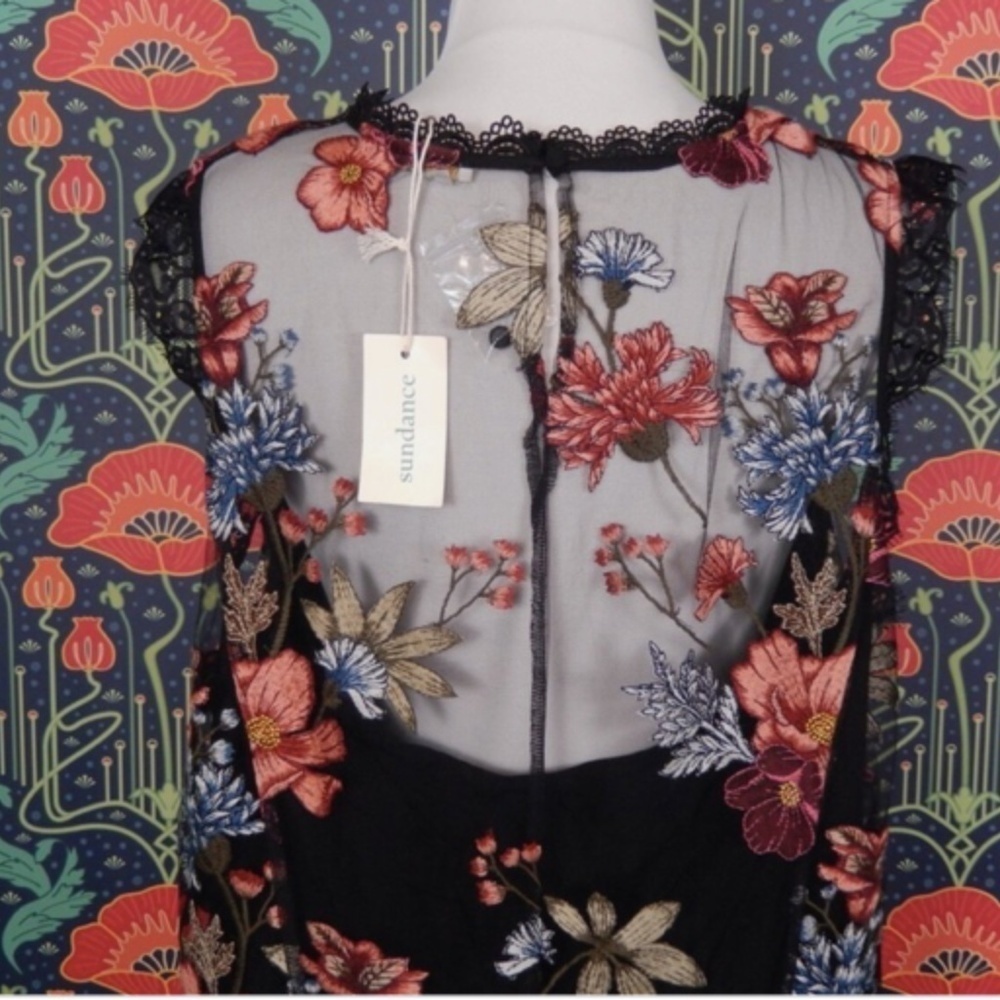 Sundance Black Tulle Boho Embroidered Floral Maxi Sleeveless Dress XXL Nwt - Picture 8 of 8